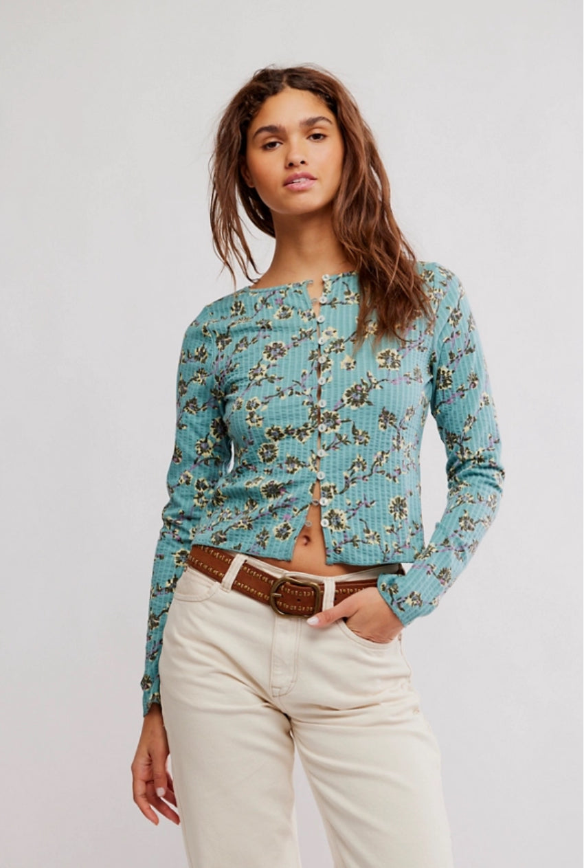 TILLY LONG SLEEVE CARDIGAN - MINERAL BLUE COMBO