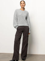 FUZZY VOLUME SLEEVE SWEATER-HEATHER GREY