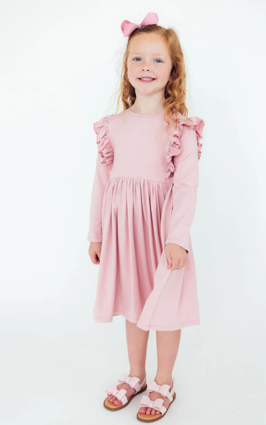 VINTAGE PINK L/S RUFFLE TWIRL DRESS