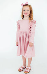 VINTAGE PINK L/S RUFFLE TWIRL DRESS