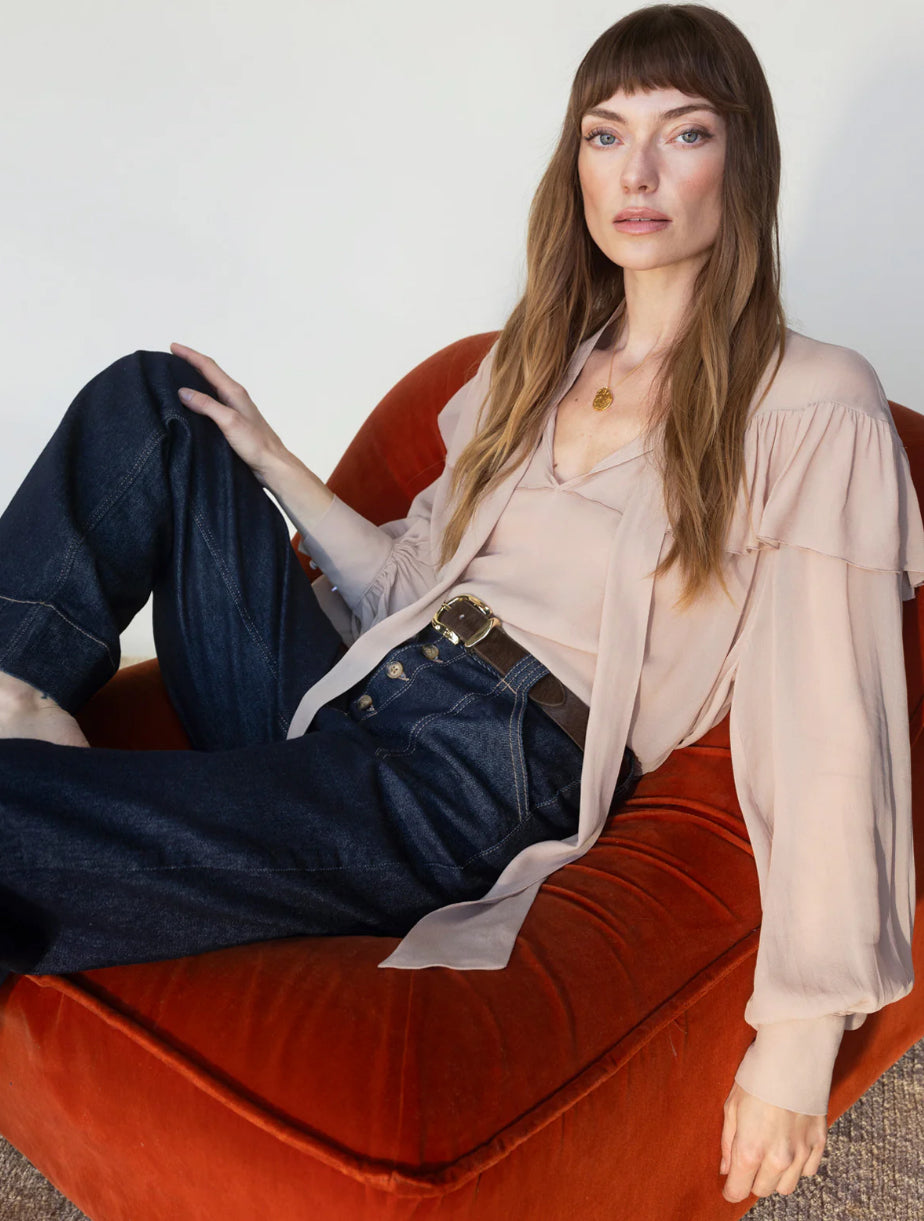 FADE INTO YOU RUFFLE BLOUSE-FAWN