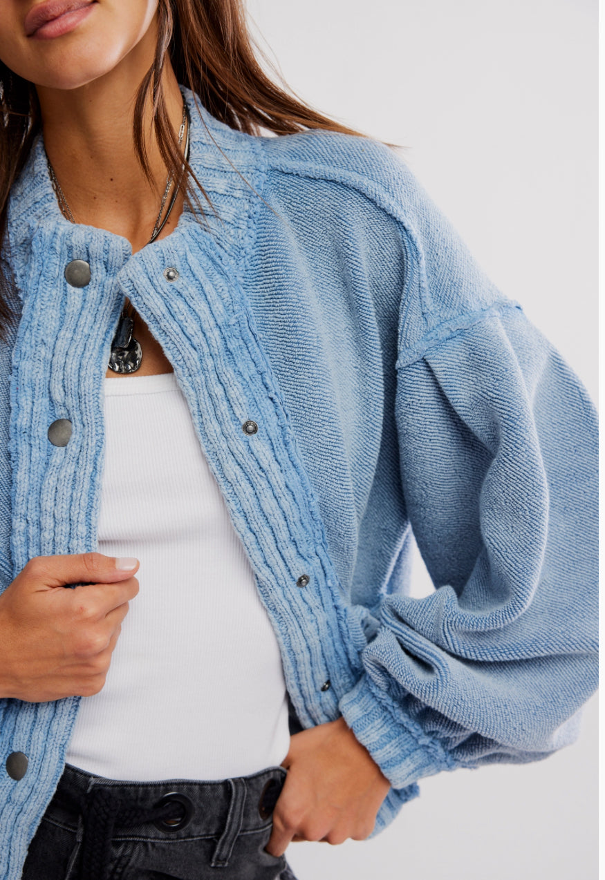 CUTE IN THIS CARDI-DUSTY BLUE