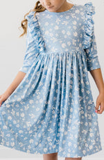 BLUEBELL 3/4 SLEEVE RUFFLE TWIRL DRESS