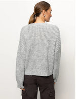 FUZZY VOLUME SLEEVE SWEATER-HEATHER GREY