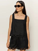 ALMOST THERE LINEN TOP-BLACK