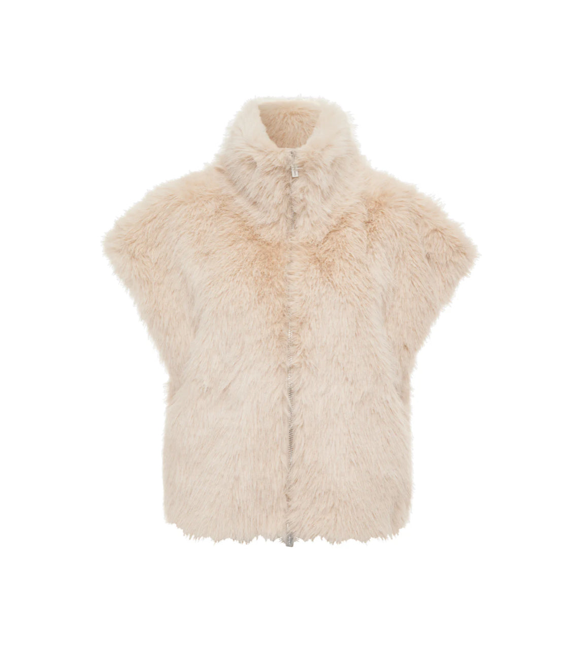 SILKY FAUX FUR VEST-ALMOND CREAM
