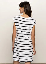 SIDE TIE T-SHIRT DRESS-WHITE BLACK STRIPE