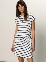 SIDE TIE T-SHIRT DRESS-WHITE BLACK STRIPE