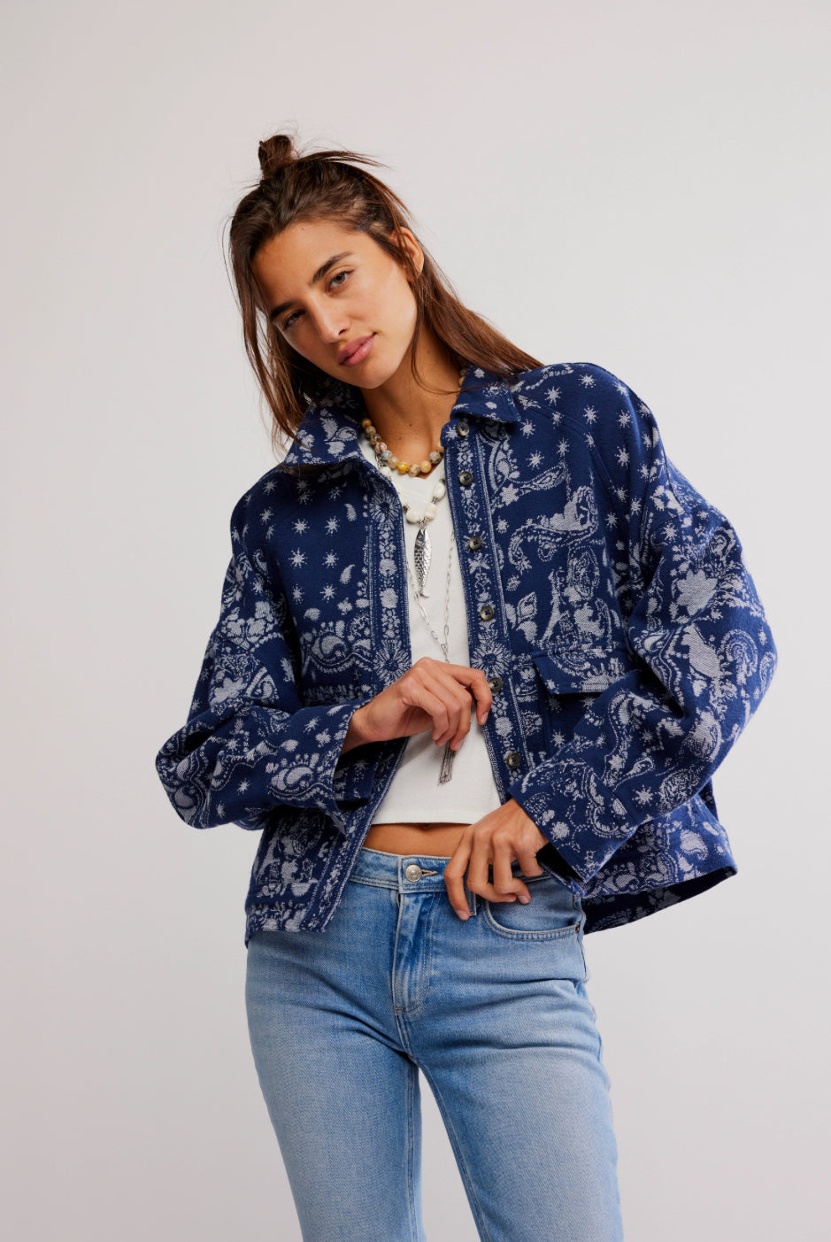 BANDANA JACQUARD JACKET-INDIGO COMBO