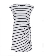 SIDE TIE T-SHIRT DRESS-WHITE BLACK STRIPE