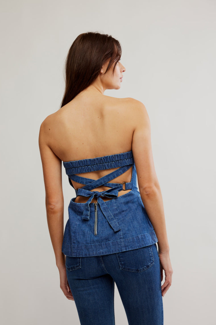 LORA DENIM TUBE TOP - CANTER WASH