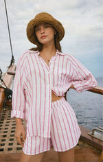 PERFECT LINEN STRIPED TOP-SPANISH ROSE