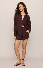 ALFIE LINEN BUTTON UP-CHOCOLATE CHERRY
