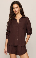 ALFIE LINEN BUTTON UP-CHOCOLATE CHERRY