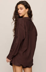 ALFIE LINEN BUTTON UP-CHOCOLATE CHERRY