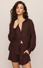 ALFIE LINEN BUTTON UP-CHOCOLATE CHERRY