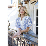 EMBROIDERED TOP-WHITE/BLUE