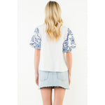 EMBROIDERED TOP-WHITE/BLUE