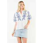 EMBROIDERED TOP-WHITE/BLUE