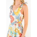 FLORAL DRESS WITH TIES-MUSTARD MULTI