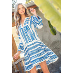 TIERED EMBROIDERED DRESS-BLUE