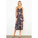 Tie Strap Floral Pattern Dress - Navy