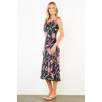 Tie Strap Floral Pattern Dress - Navy
