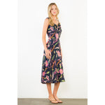 Tie Strap Floral Pattern Dress - Navy