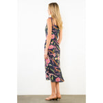 Tie Strap Floral Pattern Dress - Navy