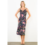 Tie Strap Floral Pattern Dress - Navy