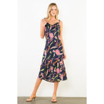 Tie Strap Floral Pattern Dress - Navy