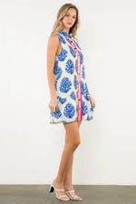 Sleeveless Collared Print Dress - White