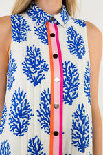 Sleeveless Collared Print Dress - White