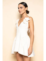 Mini Dress With Flower Detail- Cream