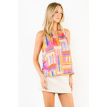 Sleeveless Ruffled Neck Pattern Top - Pink