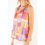 Sleeveless Ruffled Neck Pattern Top - Pink