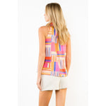 Sleeveless Ruffled Neck Pattern Top - Pink
