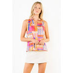 Sleeveless Ruffled Neck Pattern Top - Pink