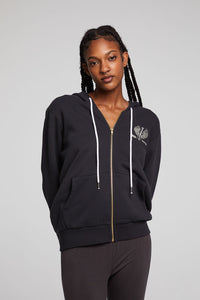 ROCK N ROLL ZIP UP HOODIE - BLACK