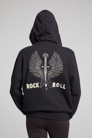 ROCK N ROLL ZIP UP HOODIE - BLACK