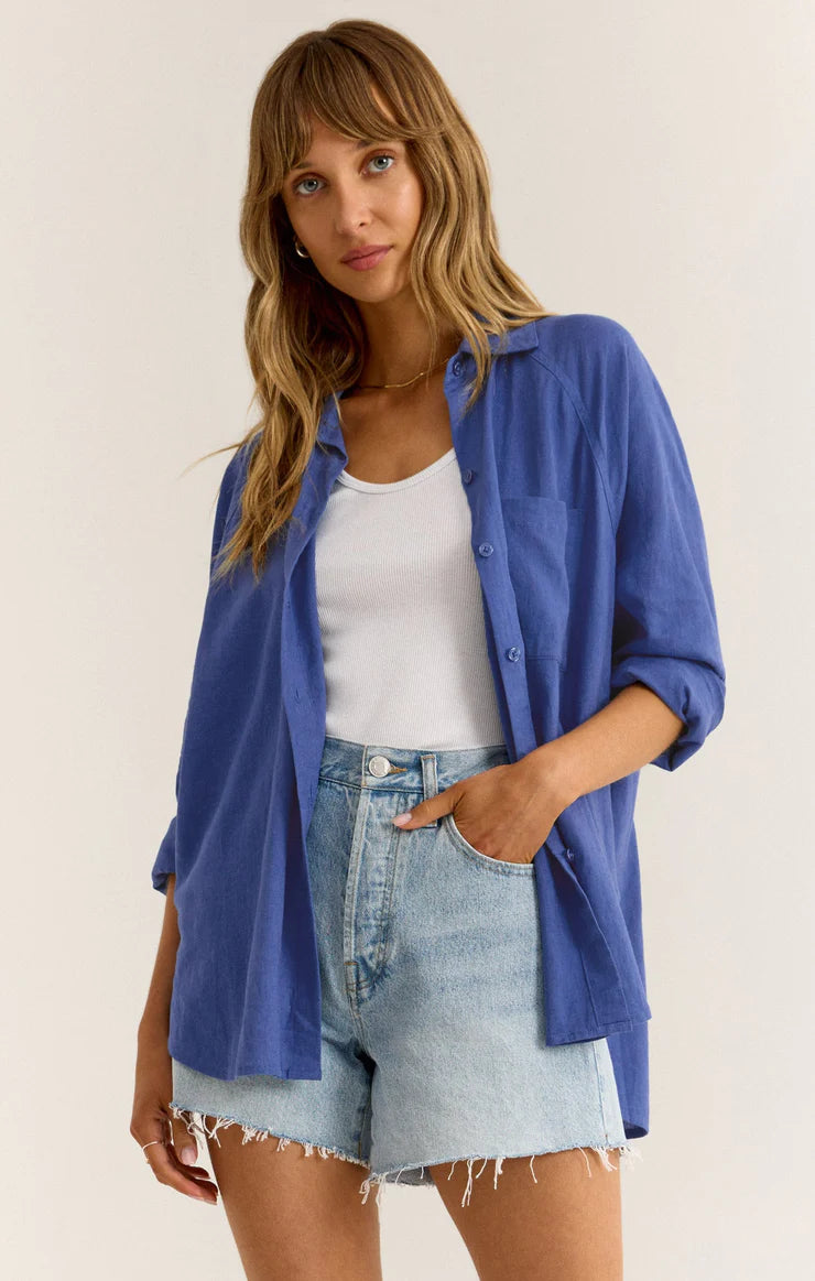 PERFECT LINEN TOP-BLUE WAVE