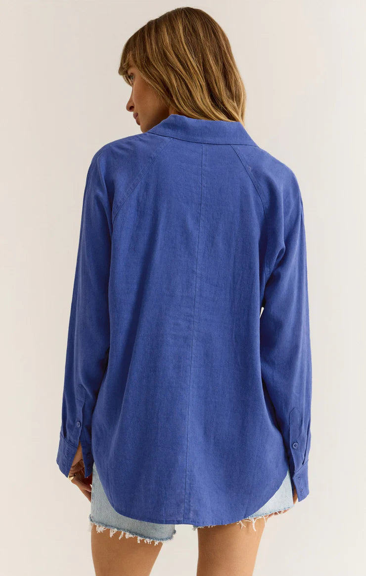 PERFECT LINEN TOP-BLUE WAVE