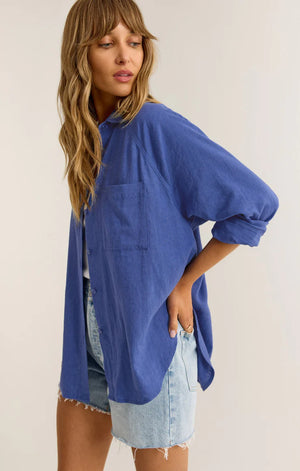 PERFECT LINEN TOP-BLUE WAVE