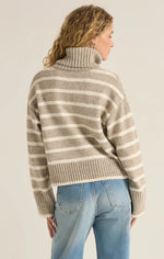 STRIPE TURTLENECK SWEATER-HEATHER TAUPE