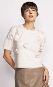 ROSETTE KNIT TOP-OFF WHITE