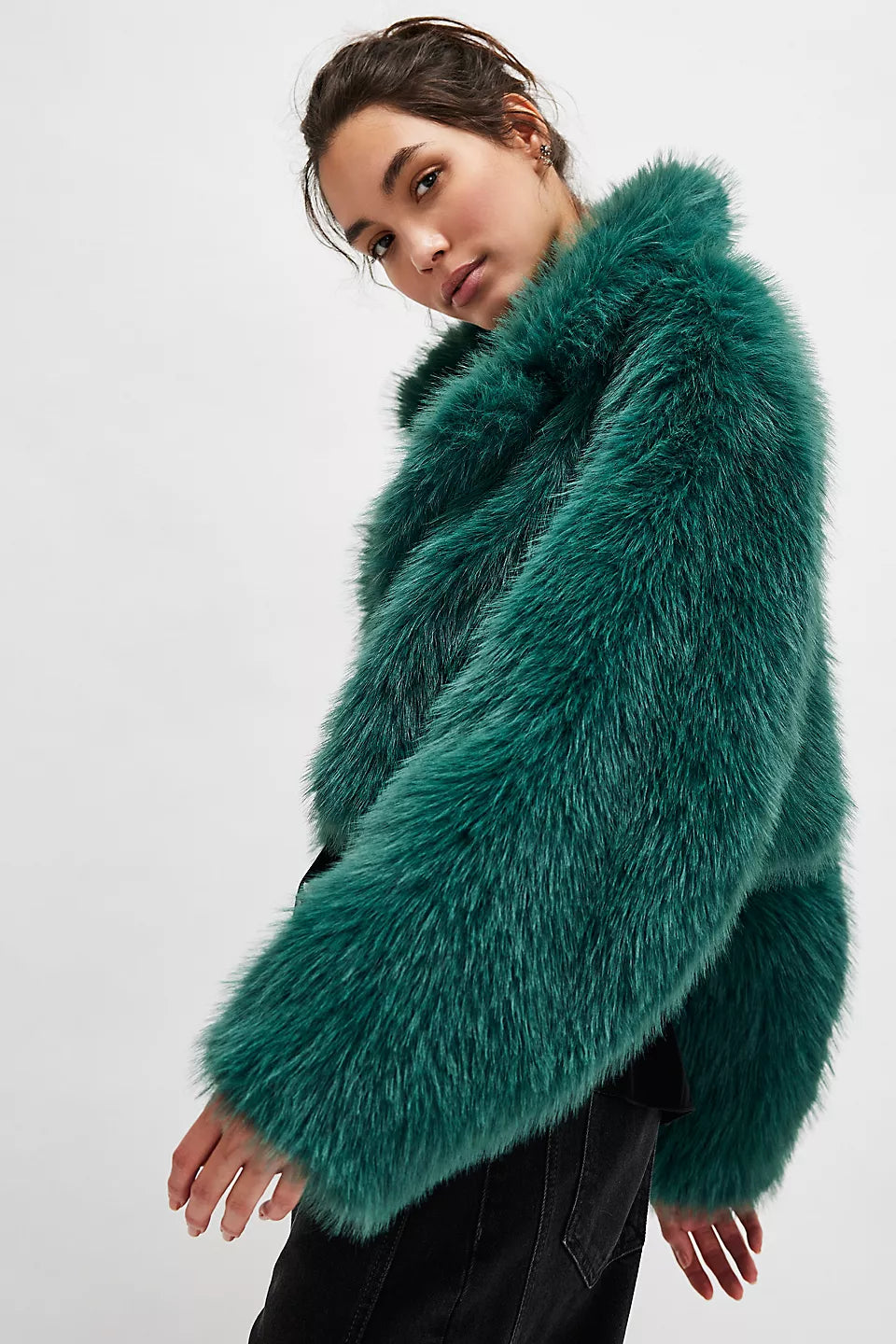 PARIS CROPPED FAUX FUR-UNCUT EMERALD