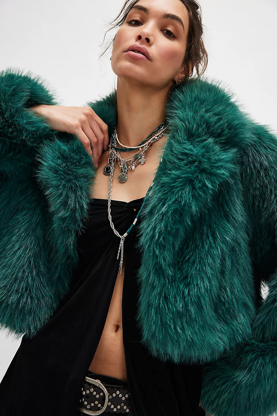 PARIS CROPPED FAUX FUR-UNCUT EMERALD