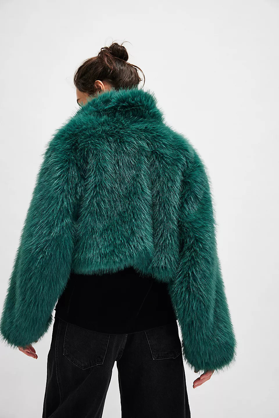 PARIS CROPPED FAUX FUR-UNCUT EMERALD