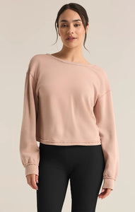 REVERSIBLE TWIST FLEECE SWEATSHIRT-CASHMERE PINK