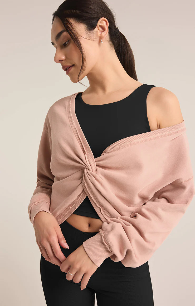 REVERSIBLE TWIST FLEECE SWEATSHIRT-CASHMERE PINK